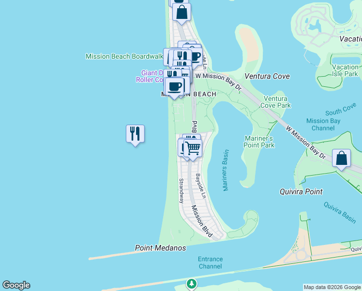 map of restaurants, bars, coffee shops, grocery stores, and more near in San Diego