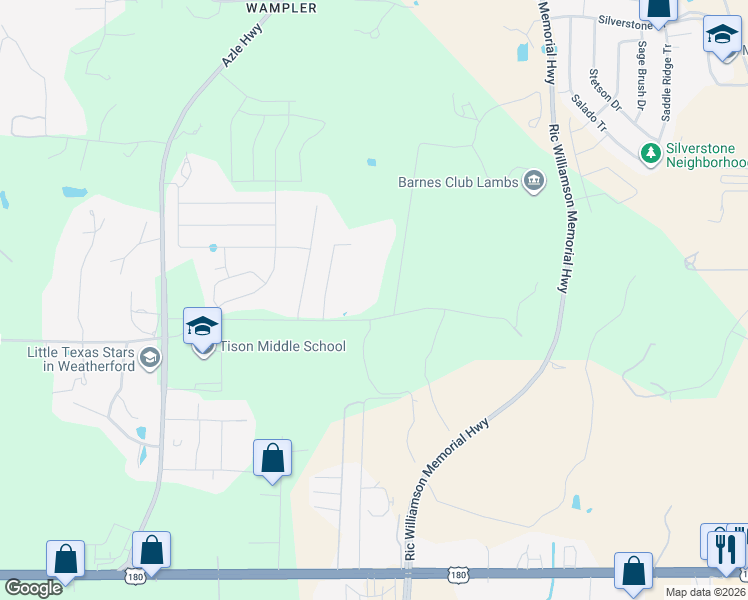map of restaurants, bars, coffee shops, grocery stores, and more near 413 Meadowview Road in Weatherford