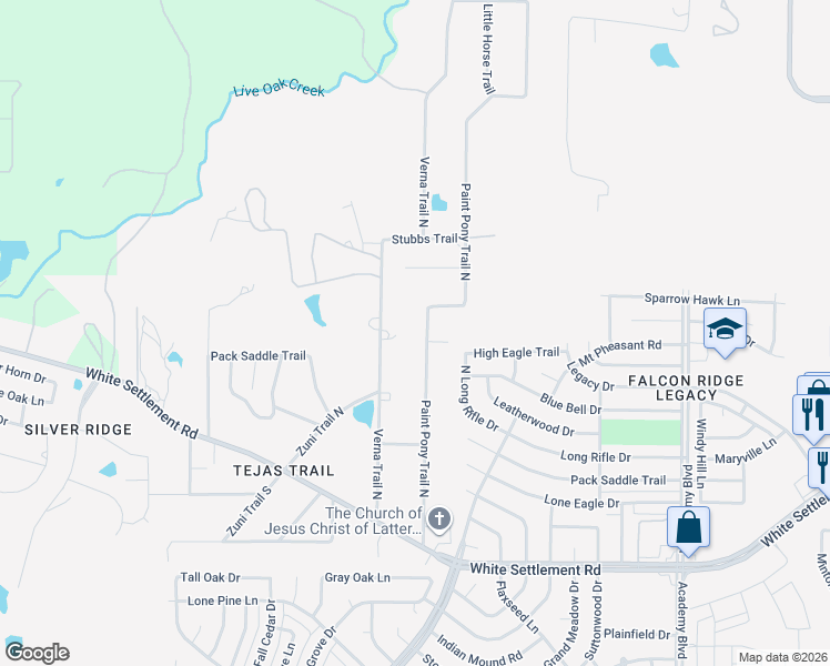 map of restaurants, bars, coffee shops, grocery stores, and more near 305 Paint Pony Trail North in Fort Worth