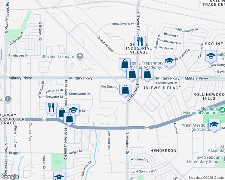 map of restaurants, bars, coffee shops, grocery stores, and more near 9957 Rio Doso Drive in Dallas