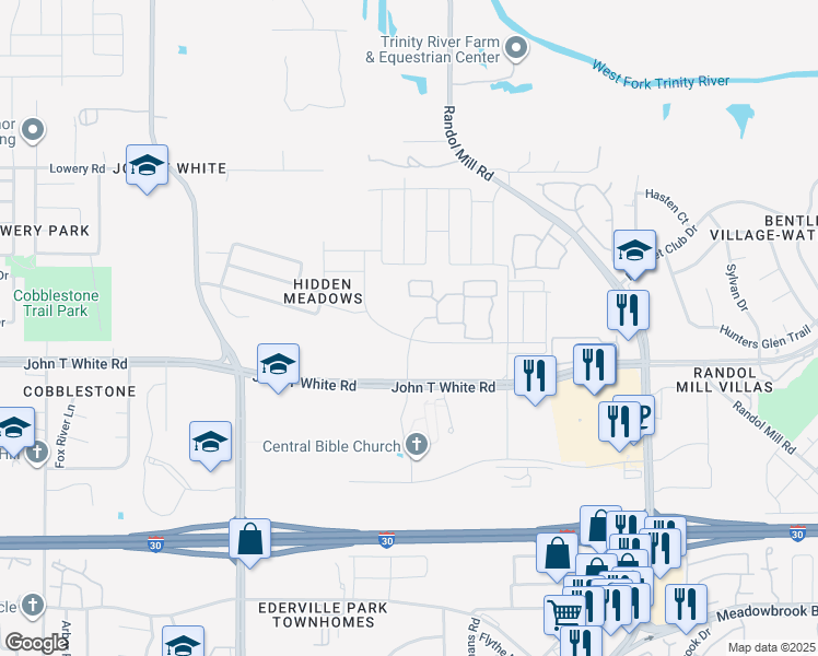 map of restaurants, bars, coffee shops, grocery stores, and more near Medical Dr in Fort Worth