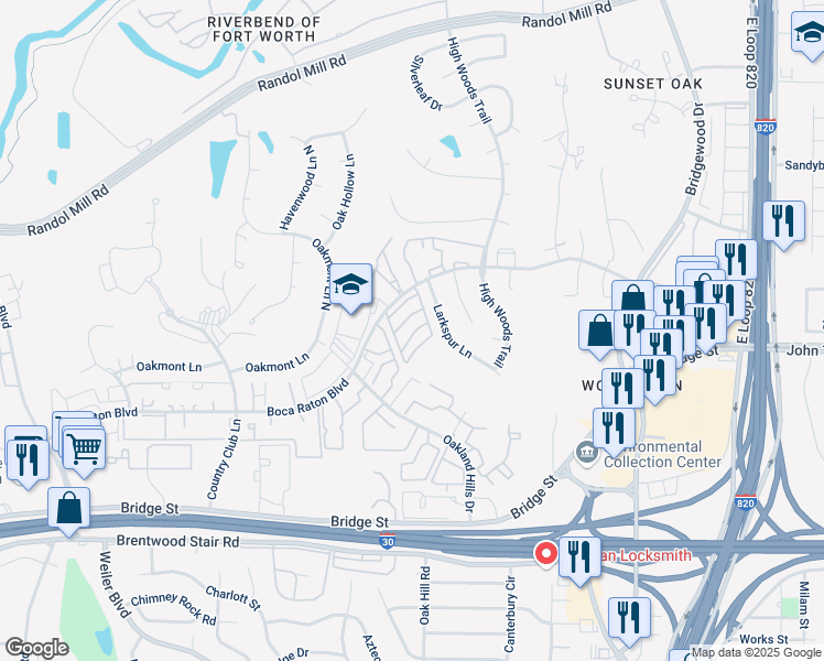 map of restaurants, bars, coffee shops, grocery stores, and more near 6004 Boca Raton Boulevard in Fort Worth