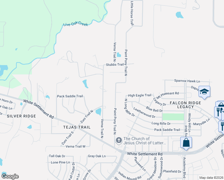 map of restaurants, bars, coffee shops, grocery stores, and more near 305 Paint Pony Trail North in Fort Worth