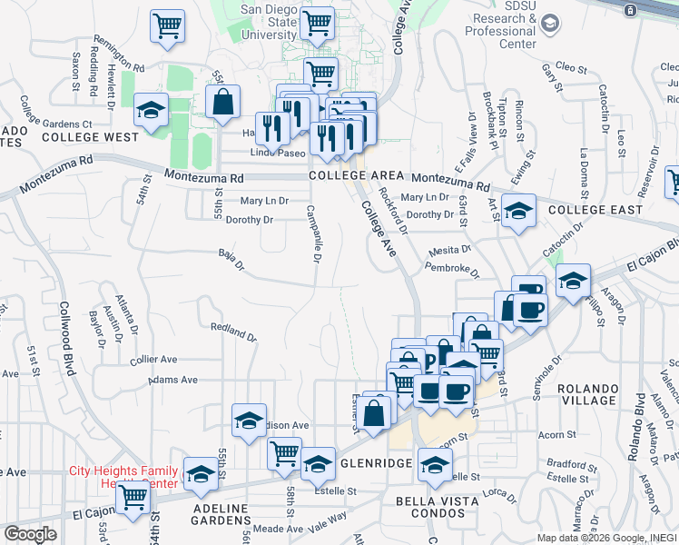 map of restaurants, bars, coffee shops, grocery stores, and more near 4955 Tierra Baja Way in San Diego