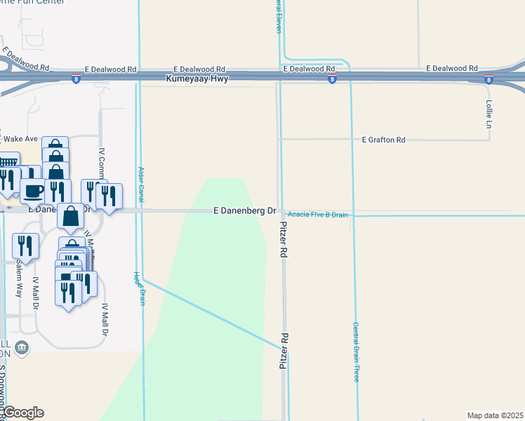 map of restaurants, bars, coffee shops, grocery stores, and more near 524 East Danenberg Drive in El Centro