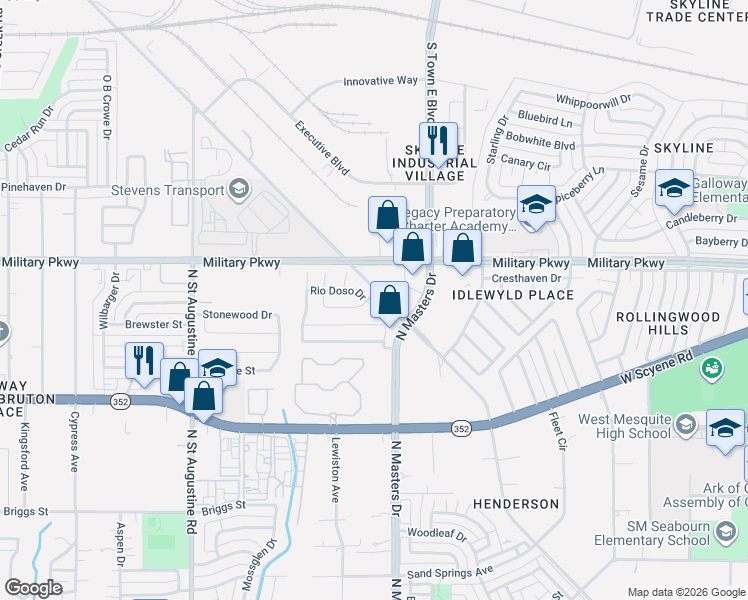 map of restaurants, bars, coffee shops, grocery stores, and more near 9957 Rio Doso Drive in Dallas