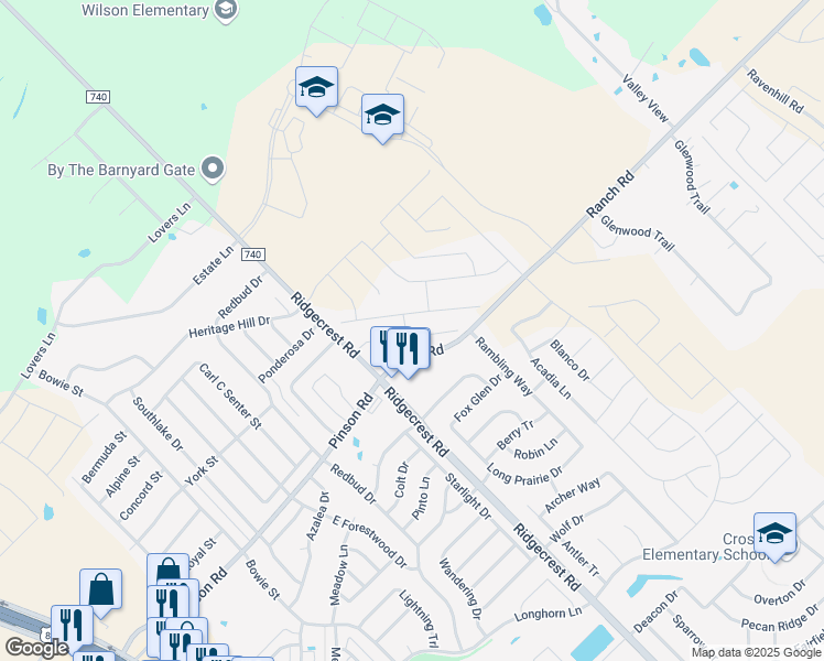 map of restaurants, bars, coffee shops, grocery stores, and more near 200 Patriot Parkway in Forney