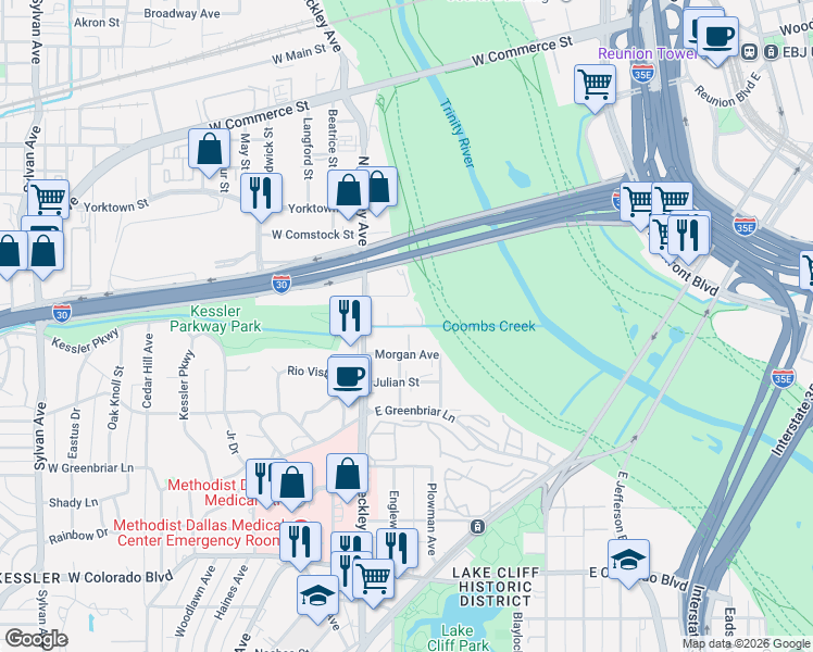 map of restaurants, bars, coffee shops, grocery stores, and more near 1900-2014 Donosky Dr in Dallas