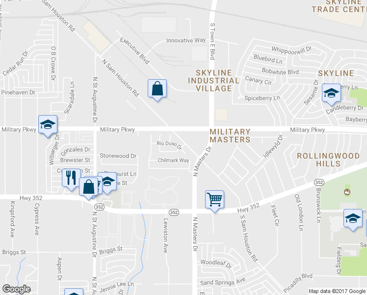 map of restaurants, bars, coffee shops, grocery stores, and more near 9957 Rio Doso Drive in Dallas