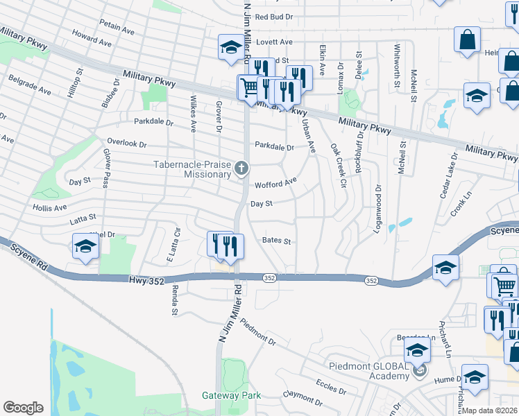 map of restaurants, bars, coffee shops, grocery stores, and more near 7023 Day Street in Dallas