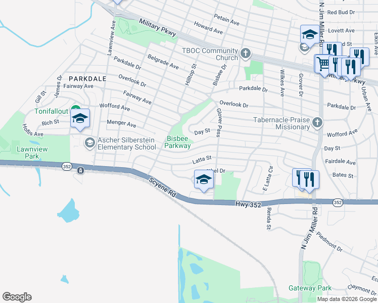 map of restaurants, bars, coffee shops, grocery stores, and more near 6363 Hollis Avenue in Dallas
