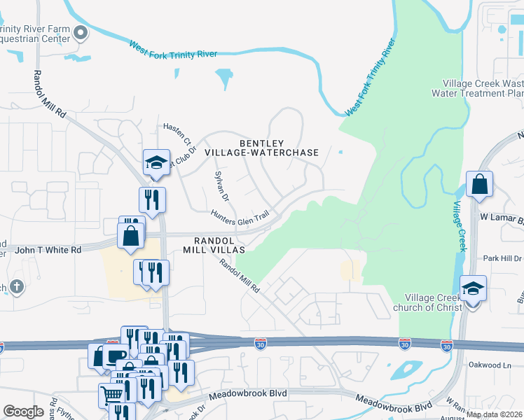 map of restaurants, bars, coffee shops, grocery stores, and more near 849 Newport Road in Fort Worth