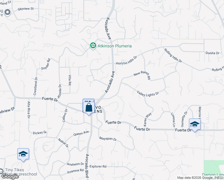 map of restaurants, bars, coffee shops, grocery stores, and more near 4863 Avocado Boulevard in El Cajon