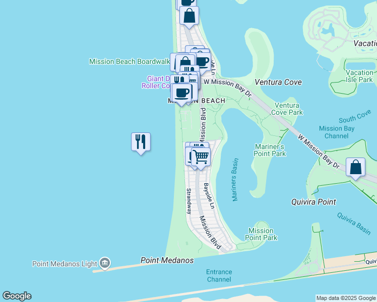map of restaurants, bars, coffee shops, grocery stores, and more near in San Diego
