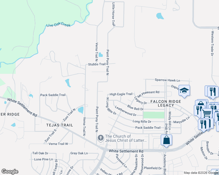 map of restaurants, bars, coffee shops, grocery stores, and more near 312 Paint Pony Trail North in Fort Worth