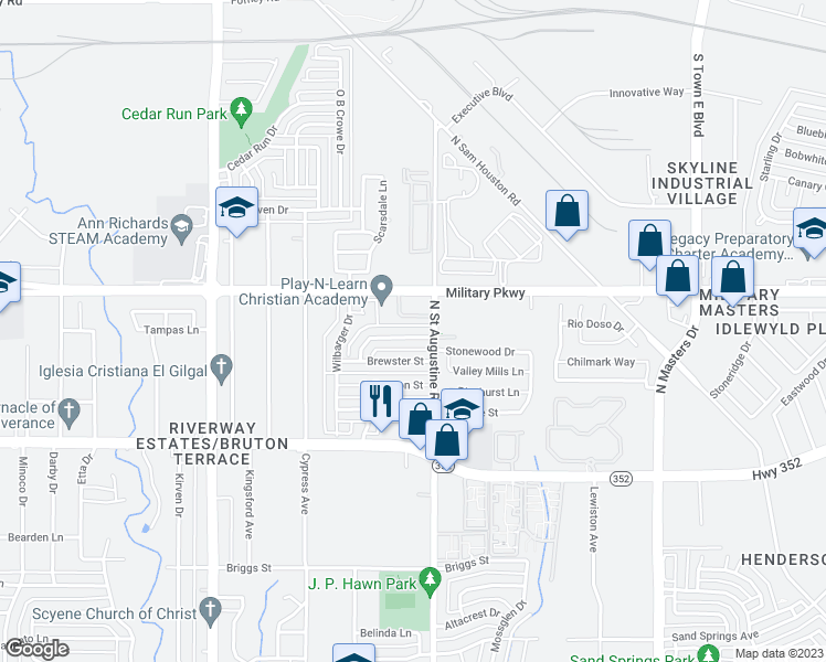 map of restaurants, bars, coffee shops, grocery stores, and more near 9547 Gonzales Drive in Dallas