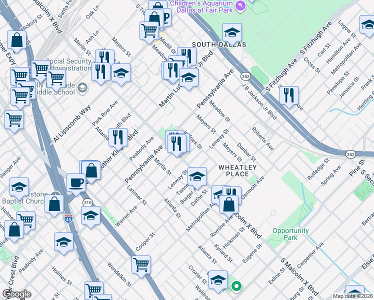 map of restaurants, bars, coffee shops, grocery stores, and more near 2824 Birmingham Avenue in Dallas