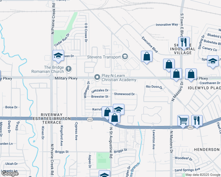 map of restaurants, bars, coffee shops, grocery stores, and more near 9571 Gonzales Drive in Dallas