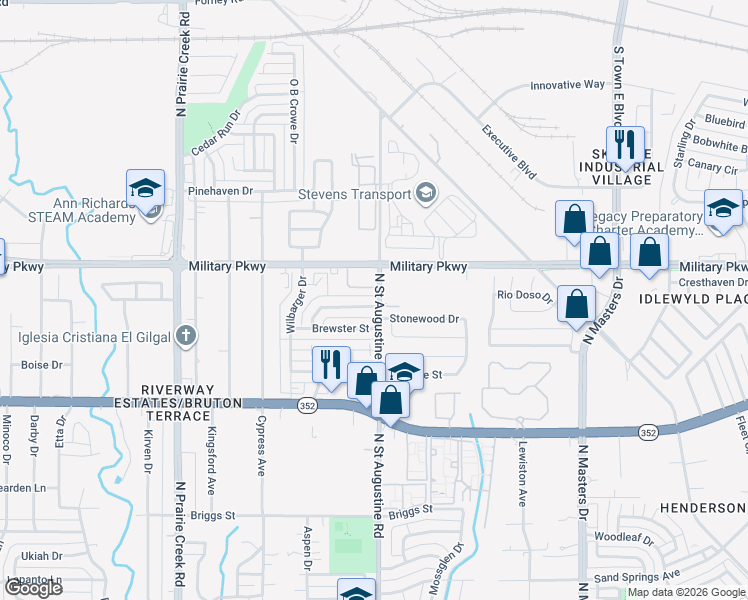 map of restaurants, bars, coffee shops, grocery stores, and more near 9571 Gonzales Drive in Dallas