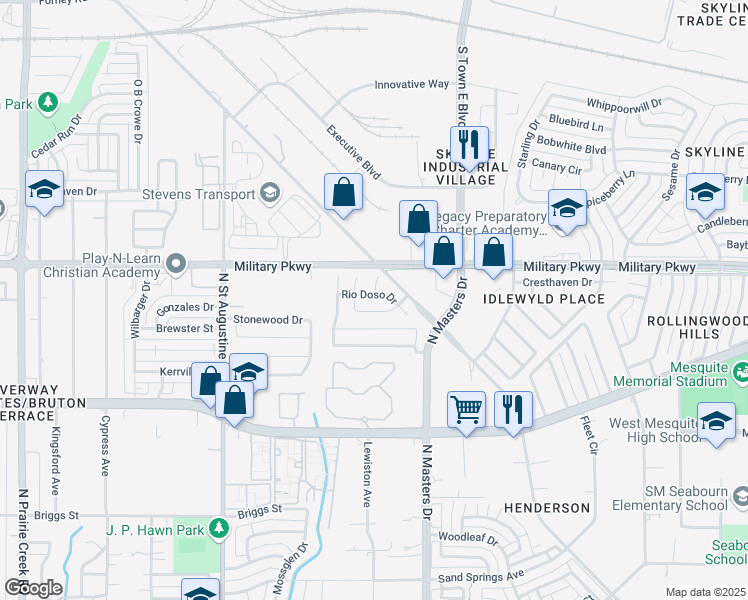 map of restaurants, bars, coffee shops, grocery stores, and more near 9940 Rio Doso Drive in Dallas