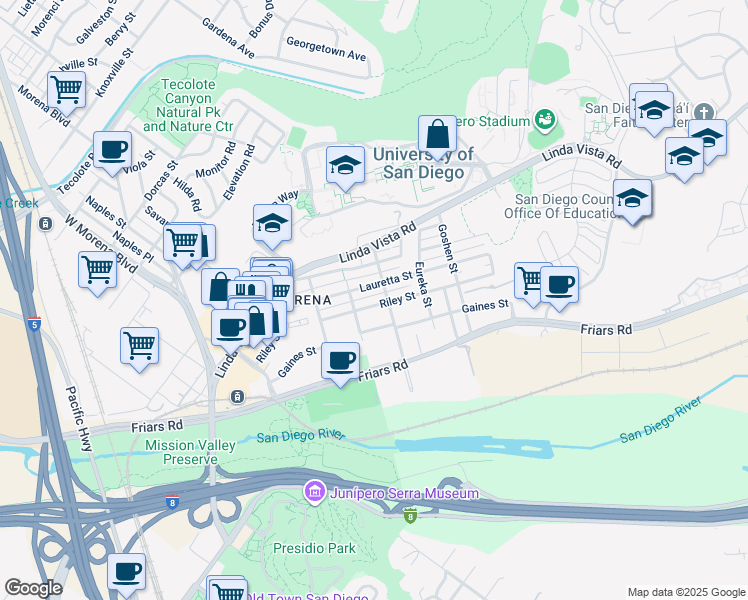 map of restaurants, bars, coffee shops, grocery stores, and more near 1236 Colusa Street in San Diego