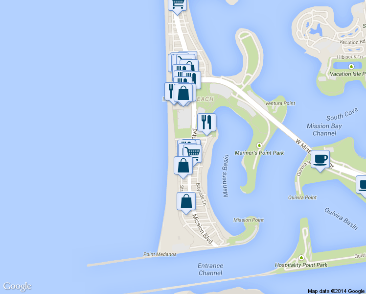 map of restaurants, bars, coffee shops, grocery stores, and more near in San Diego