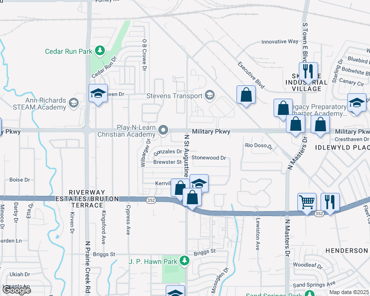 map of restaurants, bars, coffee shops, grocery stores, and more near 9571 Gonzales Drive in Dallas