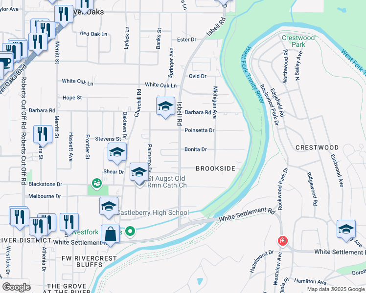 map of restaurants, bars, coffee shops, grocery stores, and more near 510 Isbell Road in Fort Worth