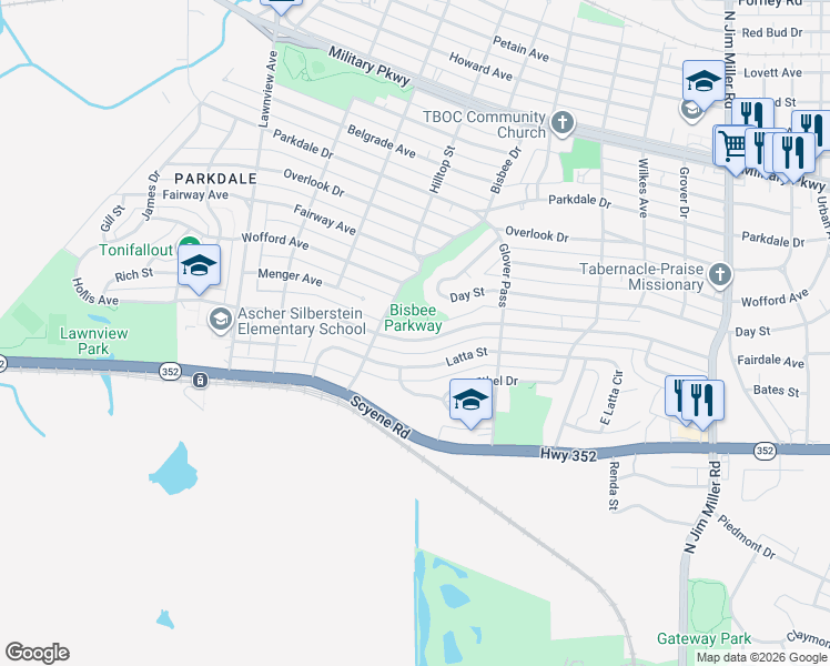 map of restaurants, bars, coffee shops, grocery stores, and more near 6323 Hollis Avenue in Dallas