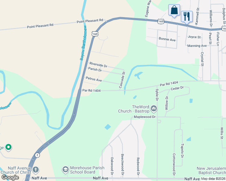 map of restaurants, bars, coffee shops, grocery stores, and more near 4325 Henry Avenue in Bastrop