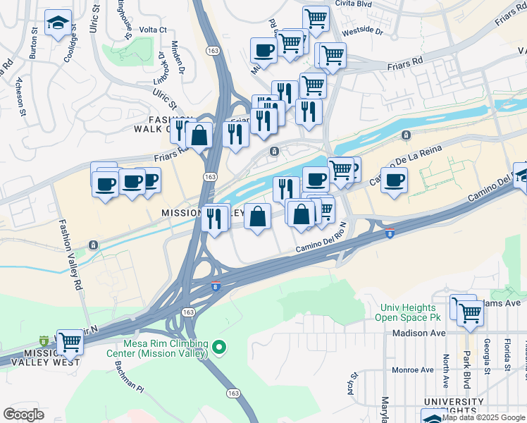 map of restaurants, bars, coffee shops, grocery stores, and more near 680 Camino De La Reina in San Diego