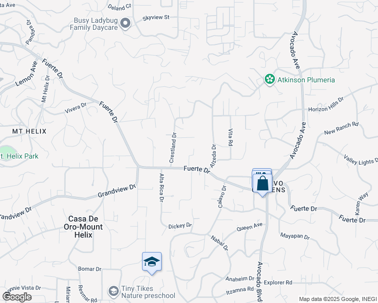 map of restaurants, bars, coffee shops, grocery stores, and more near 4816 Redondo Drive in La Mesa