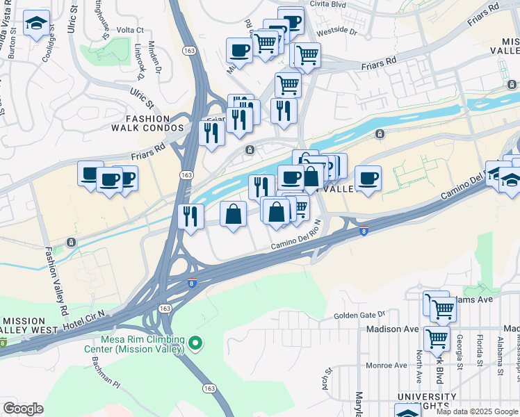 map of restaurants, bars, coffee shops, grocery stores, and more near 720 Camino De La Reina in San Diego