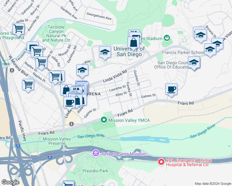 map of restaurants, bars, coffee shops, grocery stores, and more near 1236 Colusa Street in San Diego
