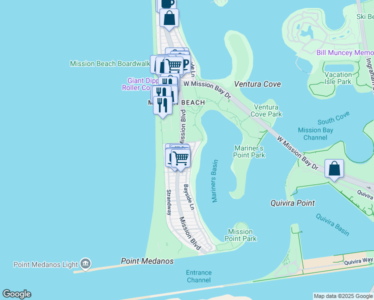 map of restaurants, bars, coffee shops, grocery stores, and more near in San Diego