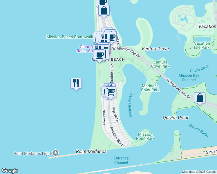 map of restaurants, bars, coffee shops, grocery stores, and more near 744 Ensenada Court in San Diego