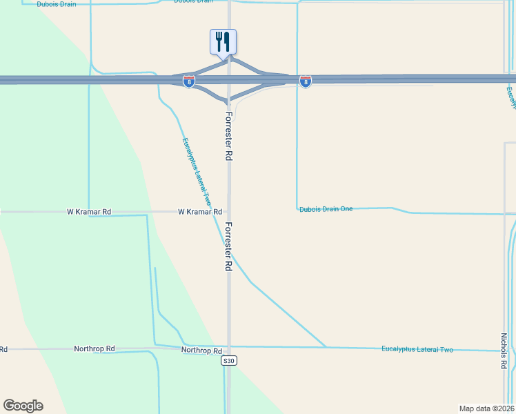 map of restaurants, bars, coffee shops, grocery stores, and more near 1001 West Kramar Road in El Centro