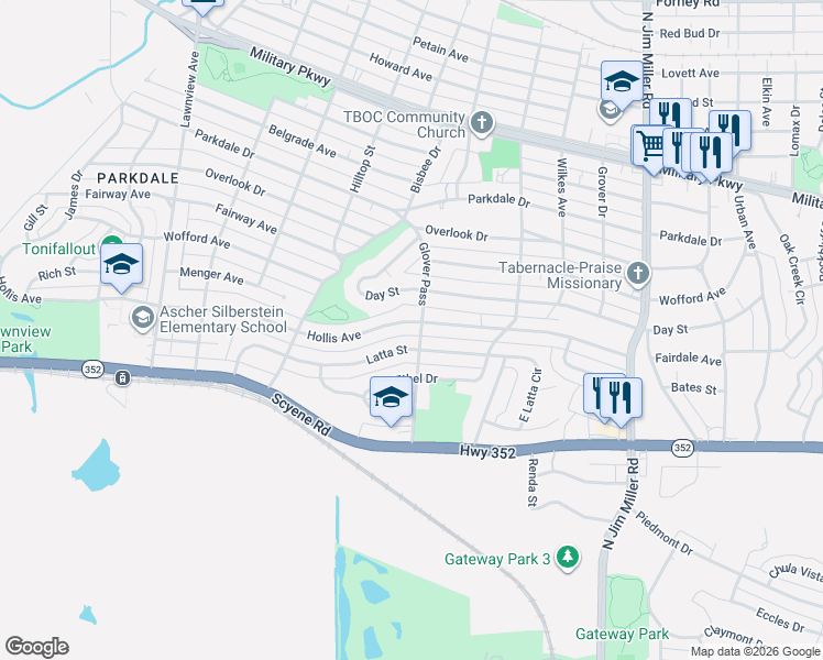 map of restaurants, bars, coffee shops, grocery stores, and more near 6429 Hollis Avenue in Dallas