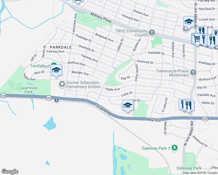 map of restaurants, bars, coffee shops, grocery stores, and more near 6323 Hollis Avenue in Dallas