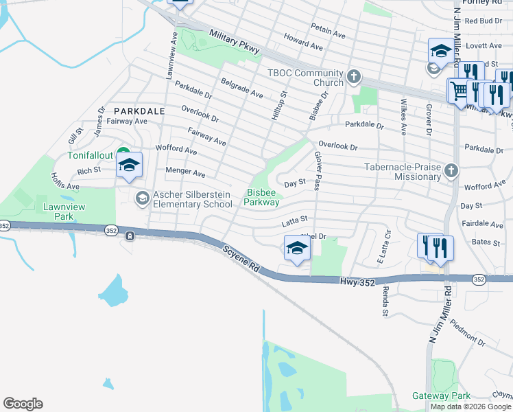 map of restaurants, bars, coffee shops, grocery stores, and more near 6323 Hollis Avenue in Dallas