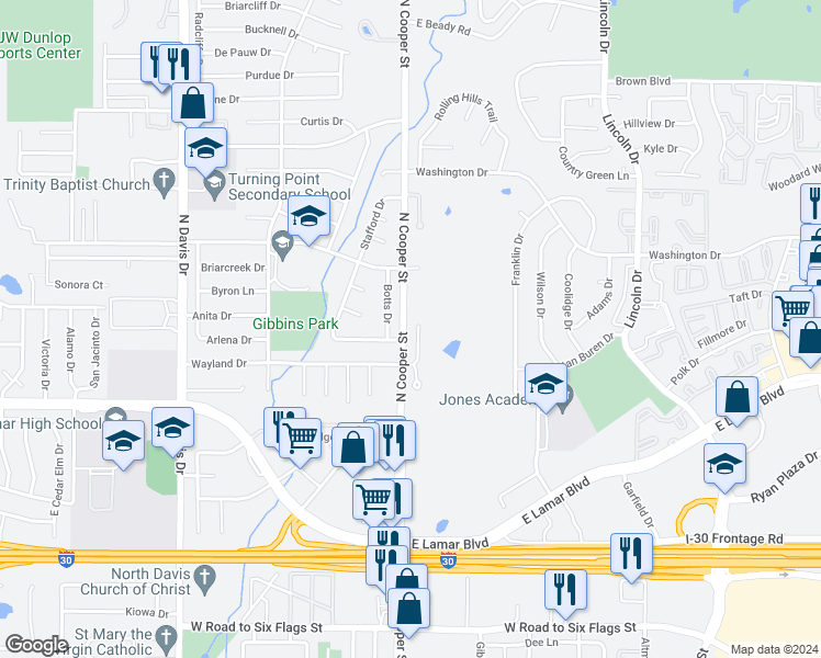map of restaurants, bars, coffee shops, grocery stores, and more near 2020 North Saint Andrews Court in Arlington