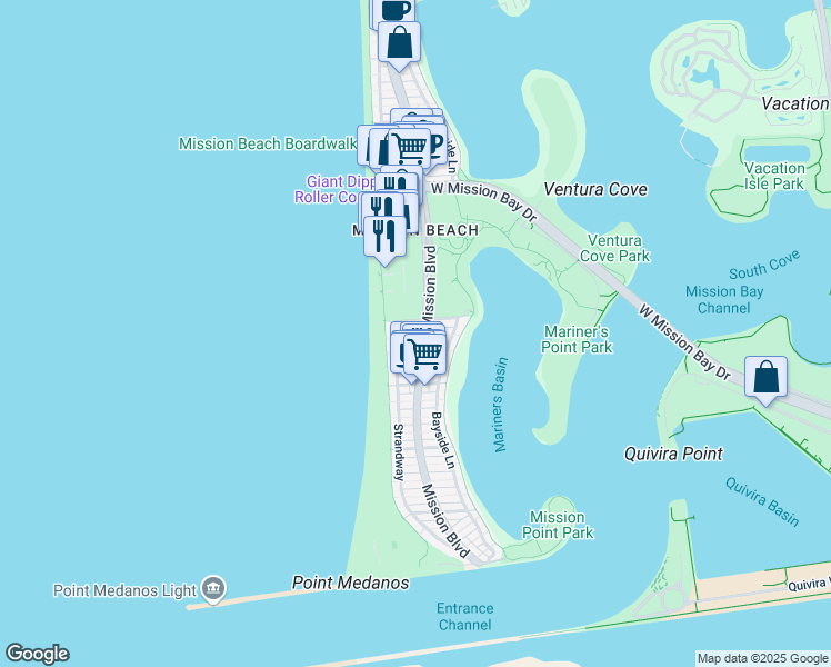 map of restaurants, bars, coffee shops, grocery stores, and more near 742 Ensenada Court in San Diego