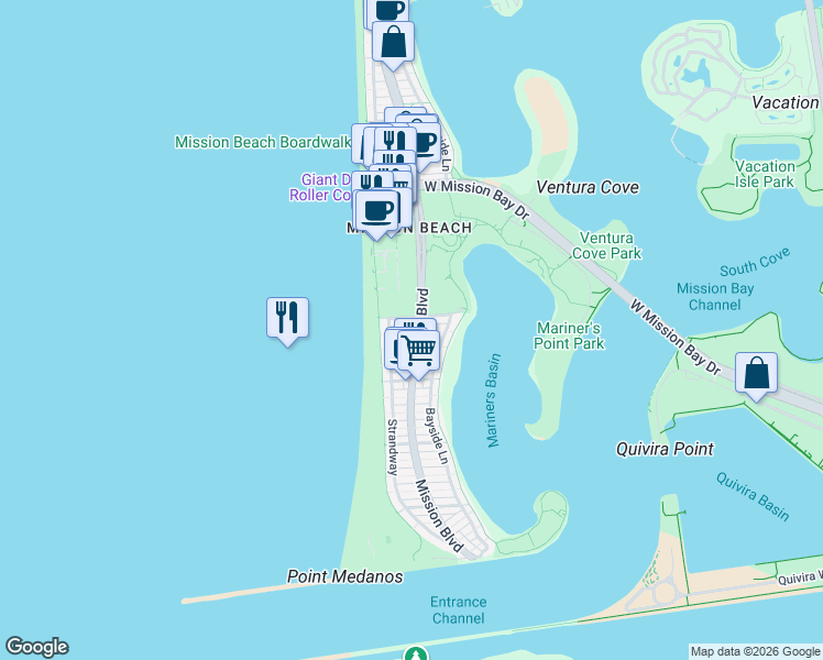 map of restaurants, bars, coffee shops, grocery stores, and more near 746 Ensenada Court in San Diego