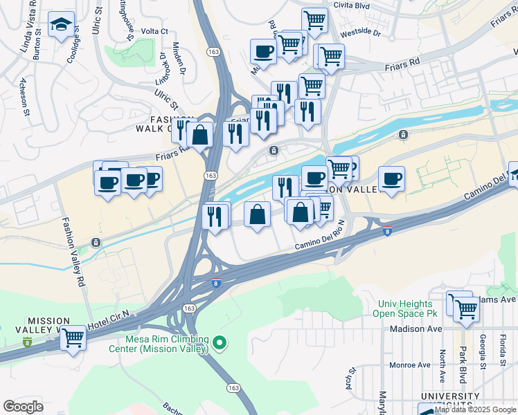 map of restaurants, bars, coffee shops, grocery stores, and more near 680 Camino De La Reina in San Diego