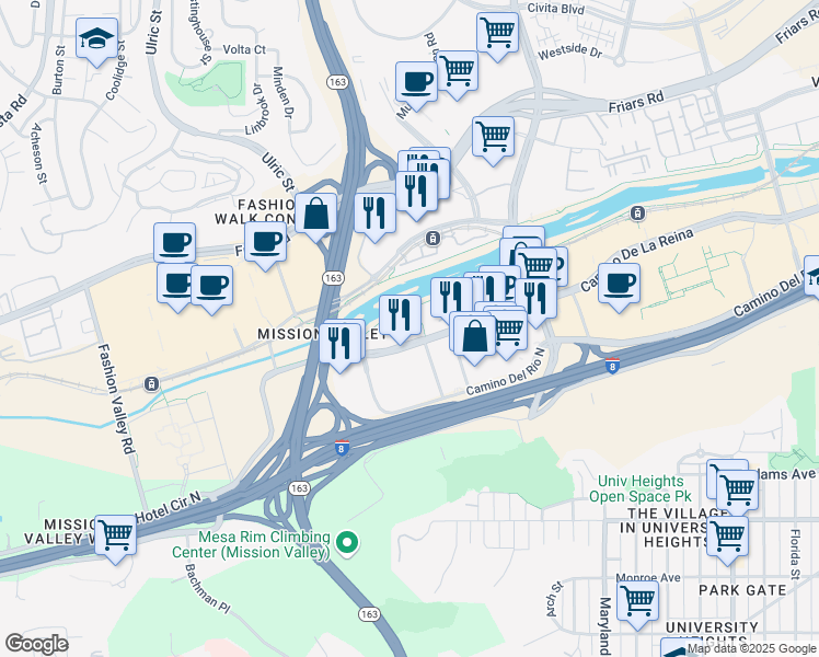 map of restaurants, bars, coffee shops, grocery stores, and more near 680 Camino De La Reina in San Diego