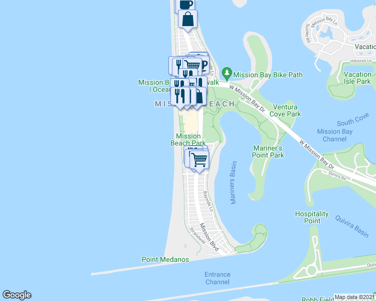 map of restaurants, bars, coffee shops, grocery stores, and more near in San Diego