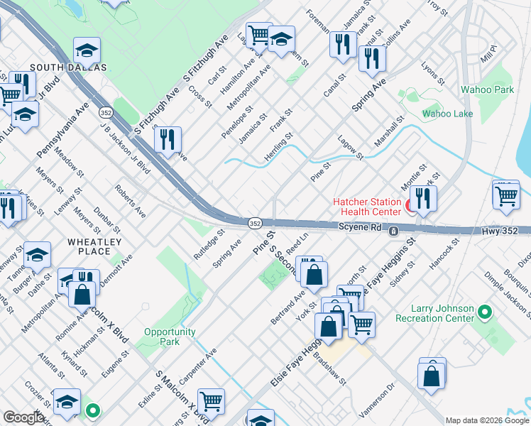 map of restaurants, bars, coffee shops, grocery stores, and more near 3600 Spring Avenue in Dallas
