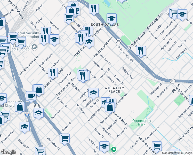 map of restaurants, bars, coffee shops, grocery stores, and more near 2908 Warren Avenue in Dallas
