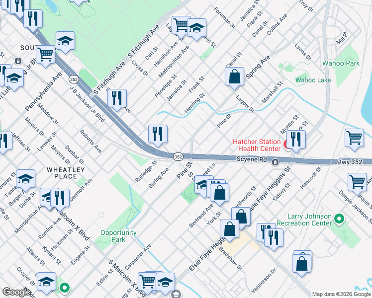 map of restaurants, bars, coffee shops, grocery stores, and more near 3600 Spring Avenue in Dallas