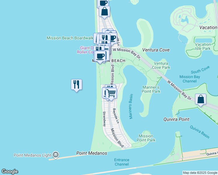 map of restaurants, bars, coffee shops, grocery stores, and more near 746 Ensenada Court in San Diego